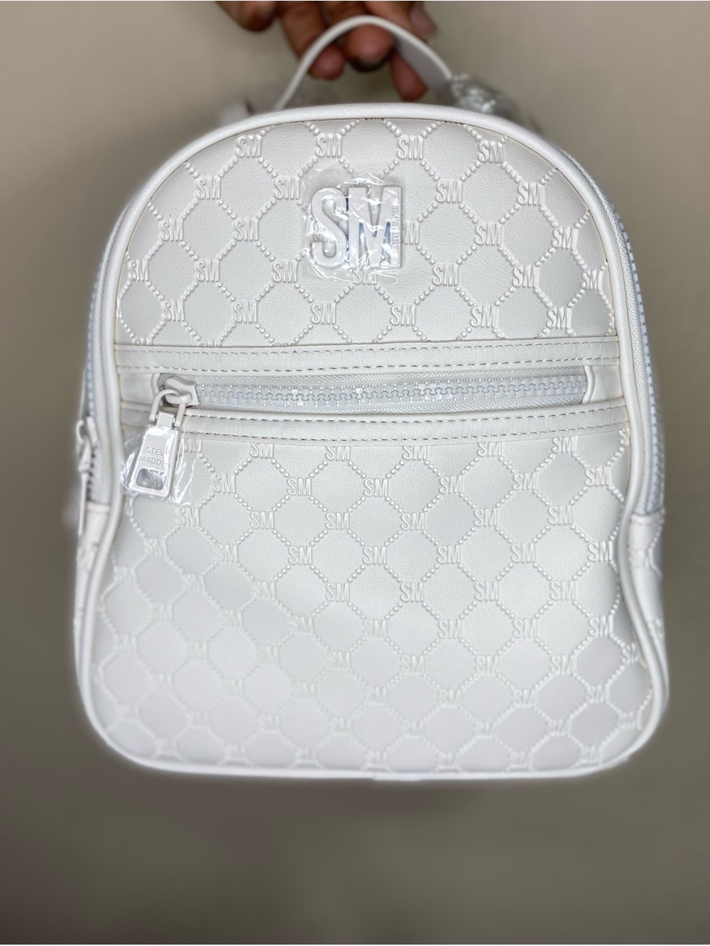 Steve Madden White Quilted Mini Backpack